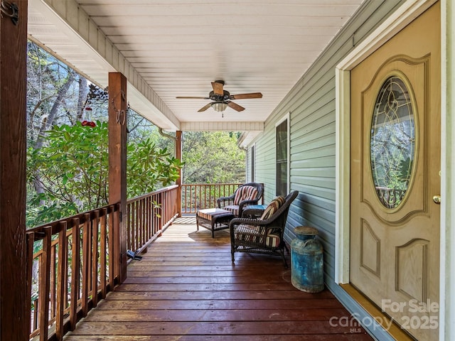 316 Big Raven Ln, Saluda, NC 28773 - wooden terrace featuring ceiling fan and covered porch