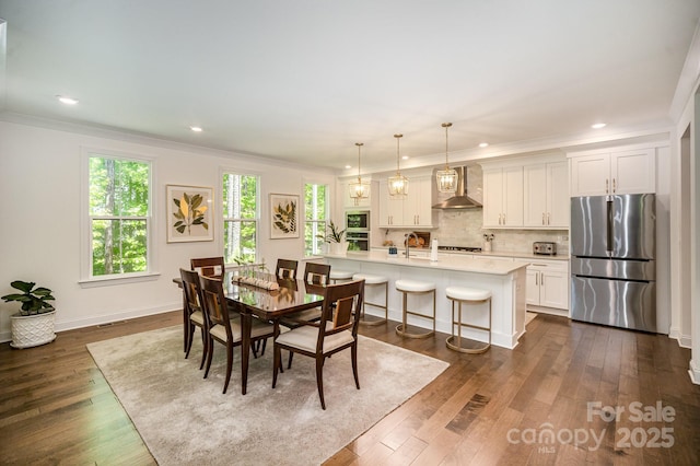 16432 Here At Last Ln, Charlotte, NC 28278 - dining area with recessed lighting, baseboards, dark wood finished floors, and visible vents