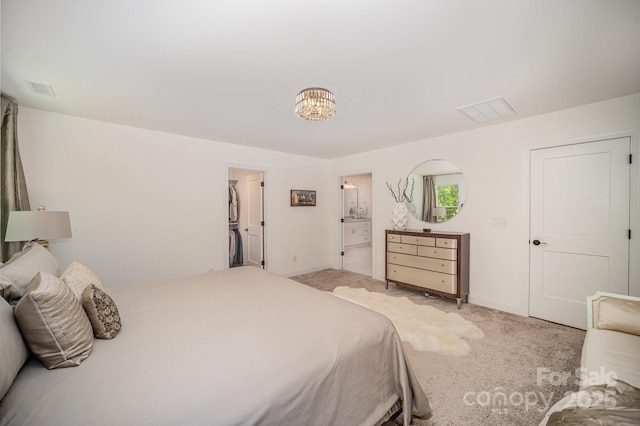 16432 Here At Last Ln, Charlotte, NC 28278 - bedroom featuring visible vents, baseboards, a chandelier, and light carpet