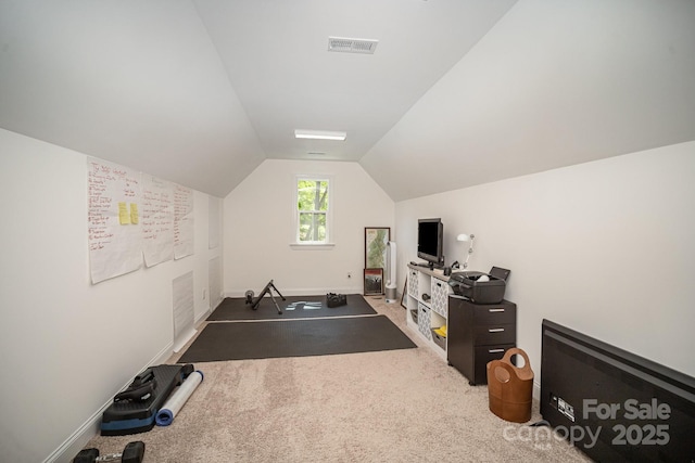 16432 Here At Last Ln, Charlotte, NC 28278 - exercise room featuring carpet floors, baseboards, vaulted ceiling, and visible vents
