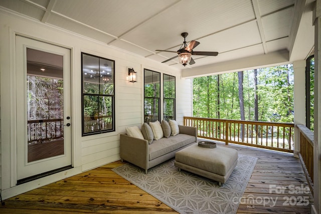 16432 Here At Last Ln, Charlotte, NC 28278 - sunroom with wood-type flooring and a ceiling fan