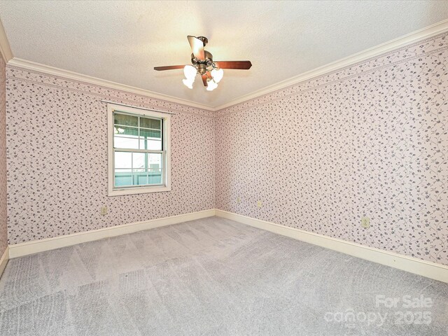 2919 Peachwood Ct, Fort Mill, SC 29715 - carpeted empty room with crown molding, a textured ceiling, and ceiling fan