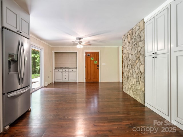 100 Ashton Ln, Brevard, NC 28712 - unfurnished living room with ceiling fan, dark wood-type flooring, and ornamental molding