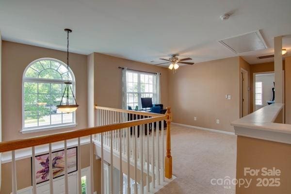 136 Elba Dr, Mooresville, NC 28115 - hallway with attic access and light colored carpet