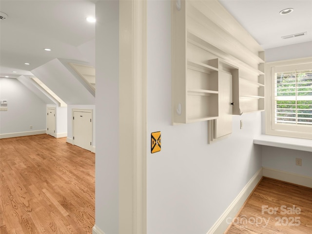 714 Wickhams Fancy Dr, Biltmore Lake, NC 28715 - hall with visible vents, recessed lighting, vaulted ceiling, light wood finished floors, and baseboards