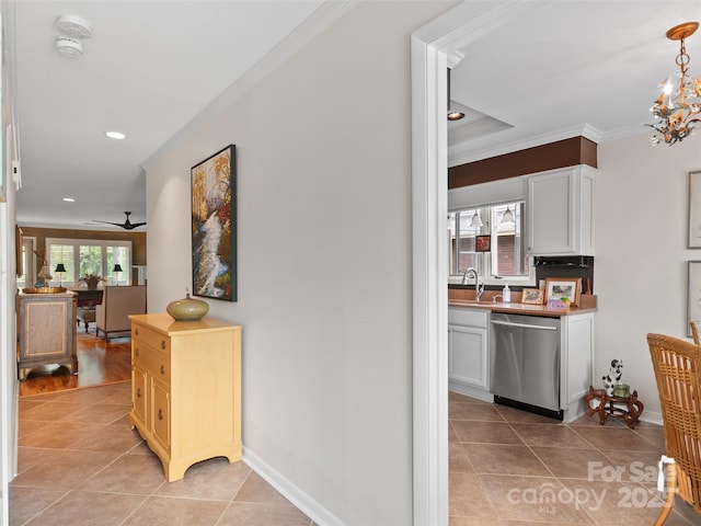 671 S Haywood St Unit 108B, Waynesville, NC 28786 - corridor with crown molding, light tile patterned floors, recessed lighting, and a sink
