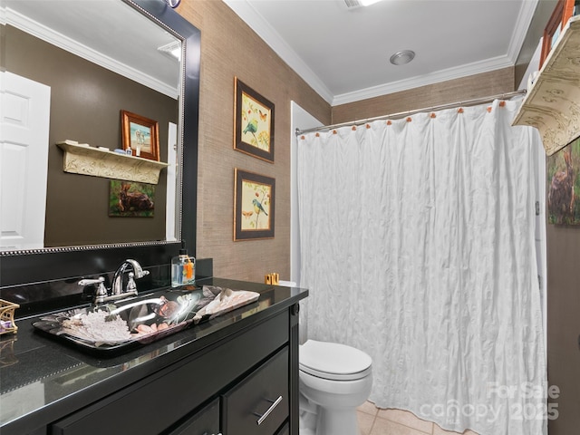 671 S Haywood St Unit 108B, Waynesville, NC 28786 - bathroom with vanity, ornamental molding, tile patterned floors, and toilet