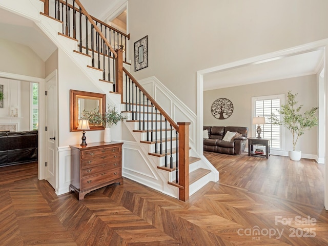 3721 Providence Plantation Ln, Charlotte, NC 28270 - stairway featuring a towering ceiling