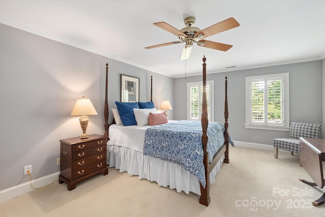 12048 Royal Portrush Dr, Charlotte, NC 28277 - bedroom featuring baseboards, ornamental molding, and light carpet