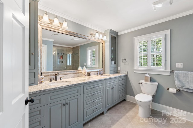 12048 Royal Portrush Dr, Charlotte, NC 28277 - bathroom with a sink, tile patterned flooring, a shower stall, and double vanity