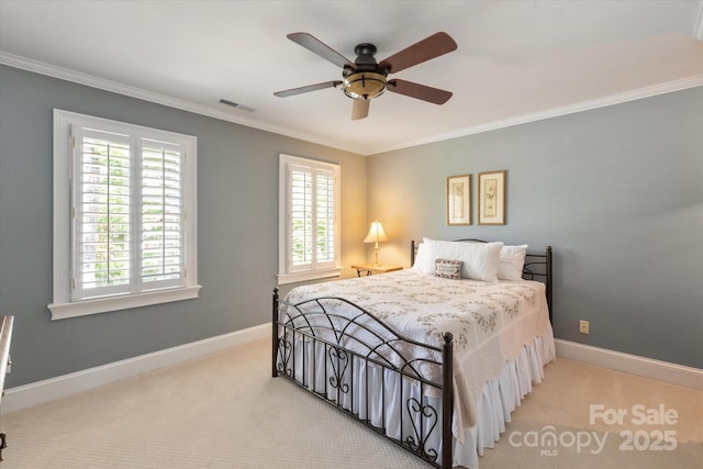 12048 Royal Portrush Dr, Charlotte, NC 28277 - bedroom featuring carpet floors, crown molding, visible vents, and multiple windows