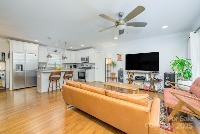 4838 Holbrook Dr, Charlotte, NC 28212 - living area with ceiling fan, light wood-style flooring, and recessed lighting