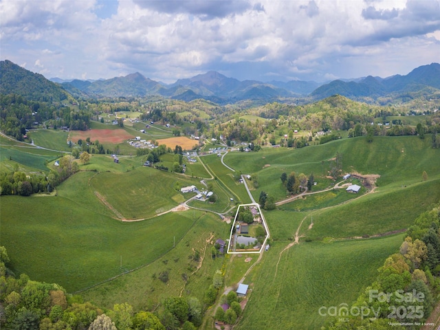 aerial view with a rural view and a mountain view