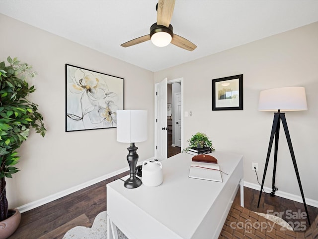 4101 New Castle Ln, Monroe, NC 28110 - office space featuring a ceiling fan, baseboards, and dark wood-style floors