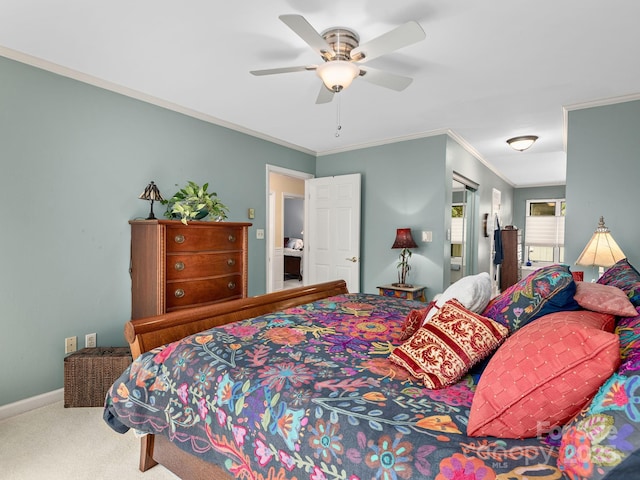 112 Deerlake Dr, Asheville, NC 28803 - bedroom with carpet floors, crown molding, a ceiling fan, and baseboards
