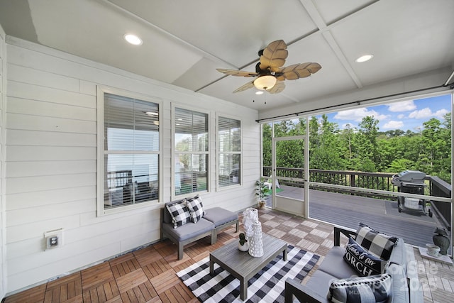 1001 Emory Ln, Fort Mill, SC 29708 - sunroom with a ceiling fan and an outdoor hangout area