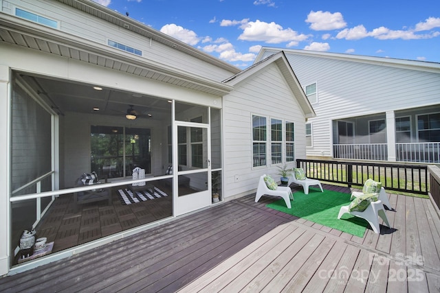 1001 Emory Ln, Fort Mill, SC 29708 - wooden terrace featuring a sunroom and a ceiling fan
