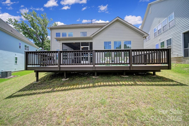 1001 Emory Ln, Fort Mill, SC 29708 - rear view of property featuring a wooden deck, cooling unit, and a lawn