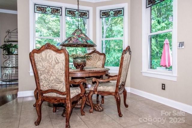 112 Eagle Chase Ln, Troutman, NC 28166 - dining area with healthy amount of natural light, baseboards, crown molding, and light tile patterned floors
