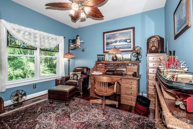 112 Eagle Chase Ln, Troutman, NC 28166 - office featuring wood finished floors, ceiling fan, and baseboards