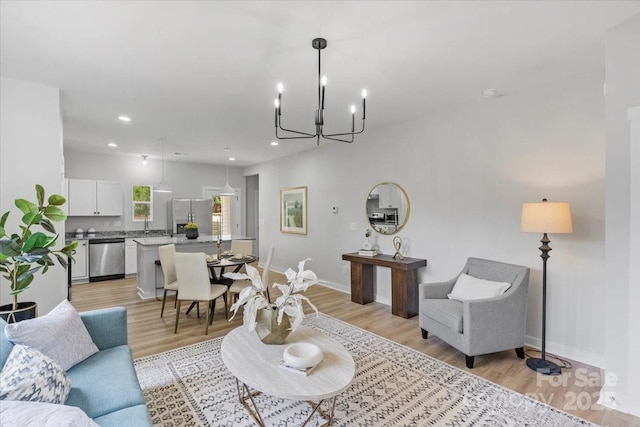 1914 White St Unit A & B, Gastonia, NC 28052 - living area featuring a chandelier, light wood-style flooring, baseboards, and recessed lighting