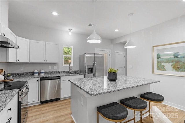 1914 White St Unit A & B, Gastonia, NC 28052 - kitchen featuring a kitchen bar, a sink, white cabinetry, appliances with stainless steel finishes, and light stone counters