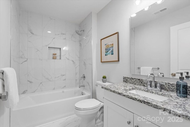 1914 White St Unit A & B, Gastonia, NC 28052 - full bath featuring toilet, visible vents, marble finish floor, vanity, and shower / bathtub combination