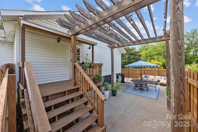 1001 Old Charlotte Rd, Concord, NC 28027 - view of patio / terrace with outdoor lounge area, a pergola, a fenced backyard, and outdoor dining area