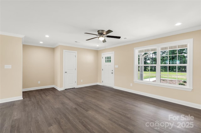 3650 Sentry Rd, Lancaster, SC 29720 - foyer entrance with dark wood-type flooring, a ceiling fan, recessed lighting, and crown molding