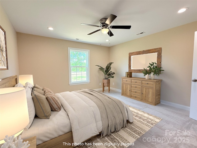 3650 Sentry Rd, Lancaster, SC 29720 - bedroom with light colored carpet, a ceiling fan, and recessed lighting
