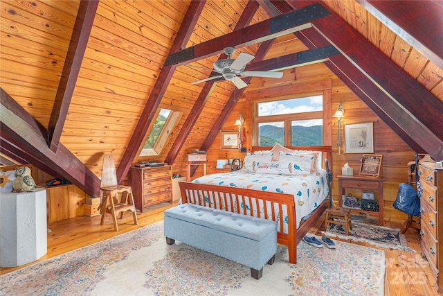806 Twin Brook Dr Unit 6A, 6B, 7A, 7B, Waynesville, NC 28785 - bedroom featuring wood finished floors, wood walls, wood ceiling, and a mountain view