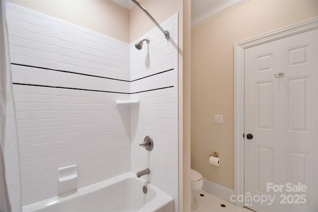 5827 Rileys Ridge Rd, Charlotte, NC 28226 - bathroom with baseboards, washtub / shower combination, tile patterned floors, and toilet