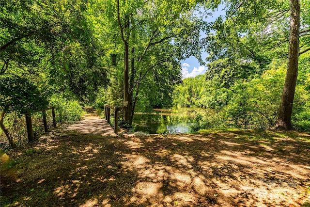 view of woods with a water view
