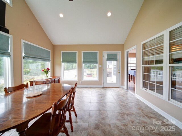 2547 Bill Thompson Rd, Lancaster, SC 29720 - sunroom / solarium featuring high vaulted ceiling, baseboards, recessed lighting, and tile patterned floors