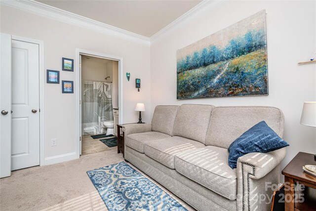 70 Cameo Dr, Flat Rock, NC 28731 - living room featuring ornamental molding, carpet flooring, and baseboards