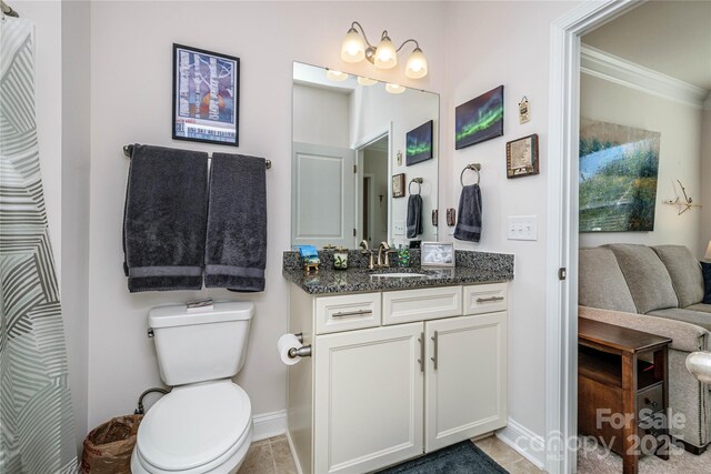 70 Cameo Dr, Flat Rock, NC 28731 - bathroom featuring ornamental molding, toilet, baseboards, and vanity