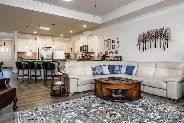 70 Cameo Dr, Flat Rock, NC 28731 - living area with ornamental molding, dark wood-style flooring, and recessed lighting
