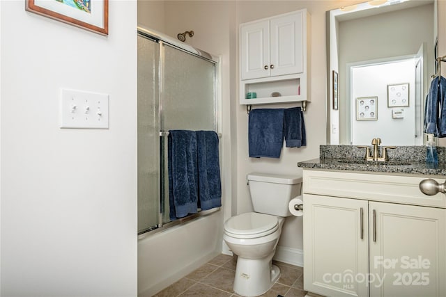 70 Cameo Dr, Flat Rock, NC 28731 - bathroom with vanity, tile patterned flooring, toilet, baseboards, and bath / shower combo with glass door
