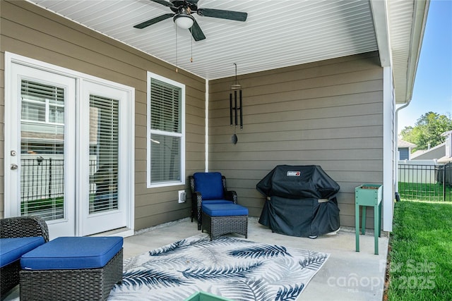 70 Cameo Dr, Flat Rock, NC 28731 - view of patio / terrace featuring a grill, a ceiling fan, and fence