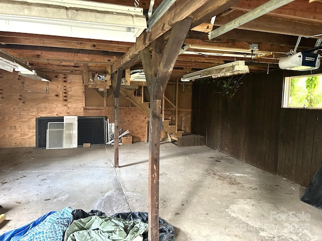 basement with wooden walls