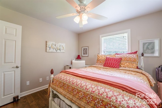 4805 Nesbit Rd, Monroe, NC 28112 - bedroom with baseboards, ceiling fan, and dark wood-style floors