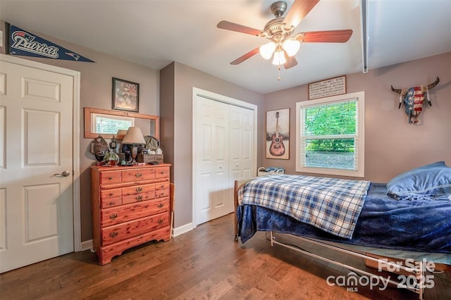 4805 Nesbit Rd, Monroe, NC 28112 - bedroom with baseboards, a ceiling fan, a closet, and wood finished floors