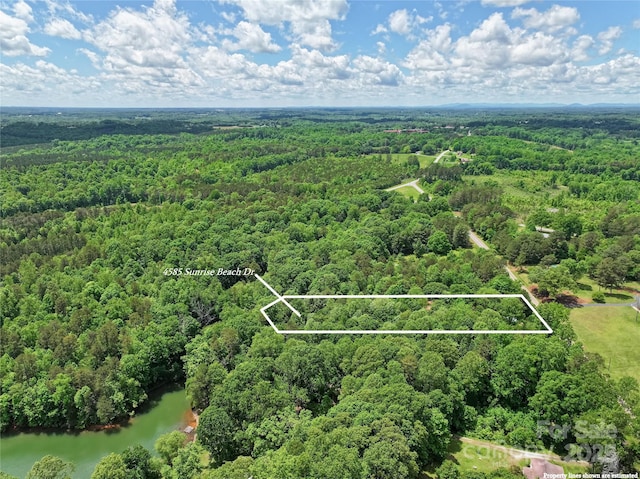 4585 Sunrise Beach Rd, Catawba, NC 28609 - aerial overview of property's location featuring a heavily wooded area, property boundaries highlighted, and a large body of water