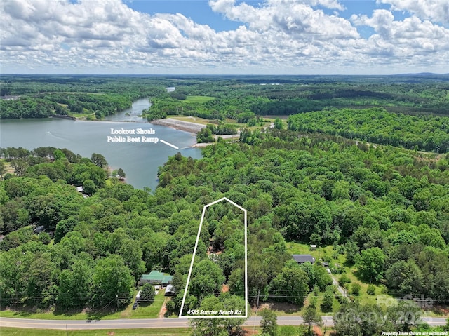4585 Sunrise Beach Rd, Catawba, NC 28609 - aerial overview of property's location featuring a forest, a nearby body of water, and property boundaries highlighted