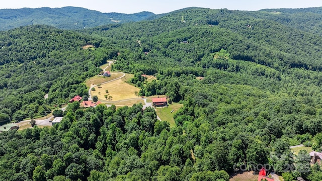 aerial view with a view of trees and a mountain view