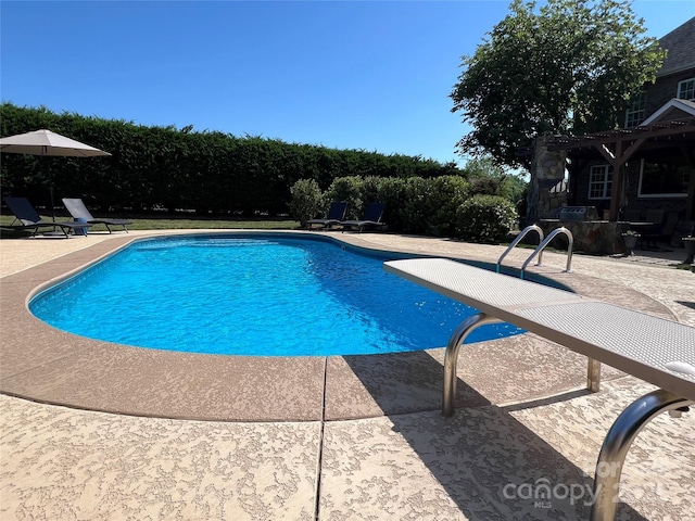 3000 J R Ct, Stanley, NC 28164 - view of pool with a fenced in pool, a pergola, a diving board, and a patio area