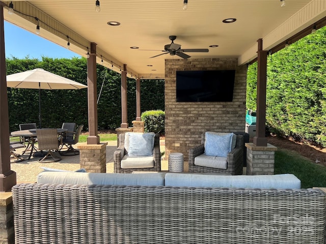 3000 J R Ct, Stanley, NC 28164 - view of patio with outdoor dining area, ceiling fan, and an outdoor living space