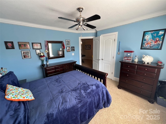 3000 J R Ct, Stanley, NC 28164 - bedroom with carpet floors, ornamental molding, and a ceiling fan