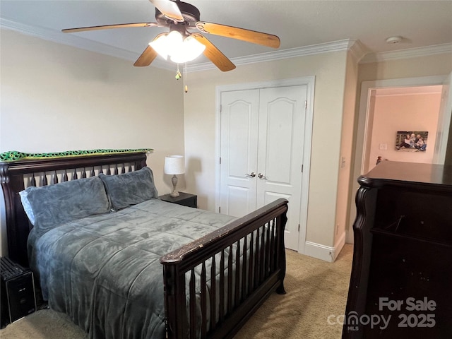 3000 J R Ct, Stanley, NC 28164 - carpeted bedroom featuring ceiling fan, ornamental molding, baseboards, and a closet