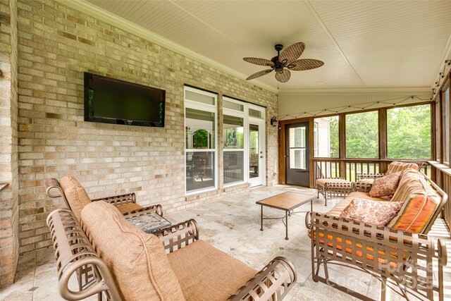 308 Hollister Estates Dr, Waxhaw, NC 28173 - sunroom / solarium featuring an outdoor hangout area and ceiling fan